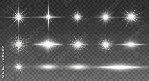 Fotografie Collection of white starburst light effects for overlay and design
