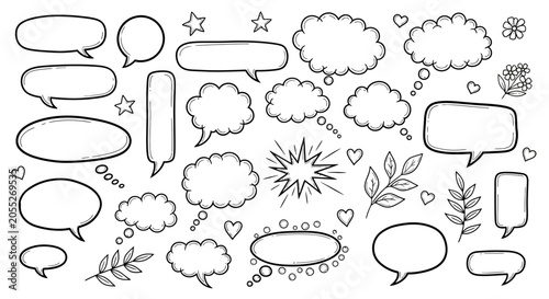 Quadro su tela A collection of various comic book style speech bubbles and thought clouds with