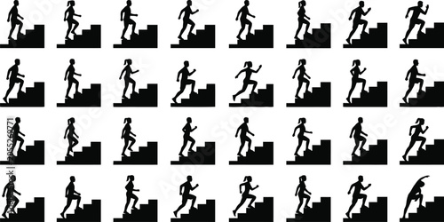 Person running up stairs in silhouette style