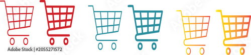 Tableau sur toile A set of five shopping cart icons in different colorful gradients, including red, teal, and yellow, with a modern and sleek design, isolated on a pure white background