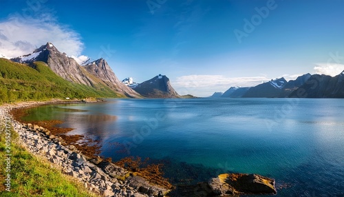 Coastline Of Austnesfjorden With Mountains In Nordland Norway