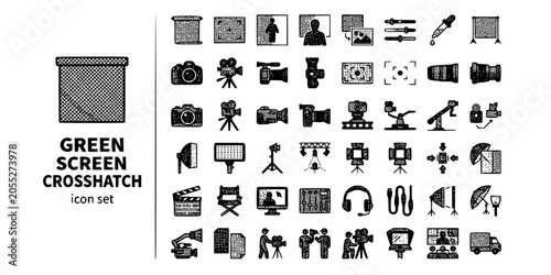 Obraz na płótnie Green Screen Studio Crosshatch Black White-Chroma Key Camera Light Angle-Product