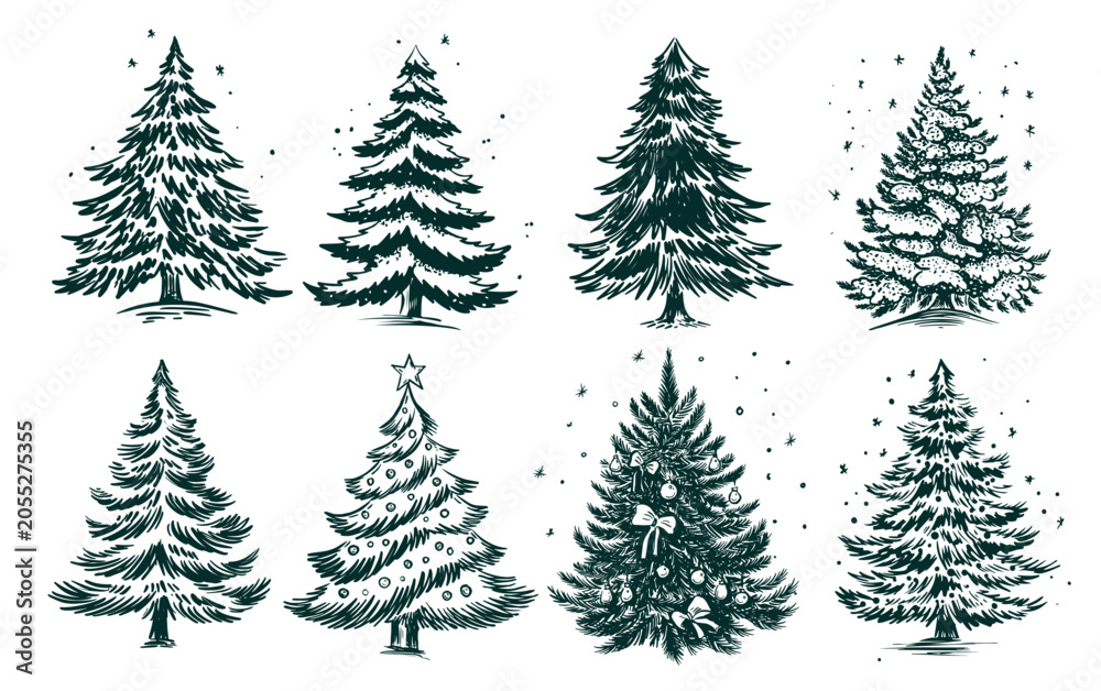 Obraz premium Christmas green trees set on white 