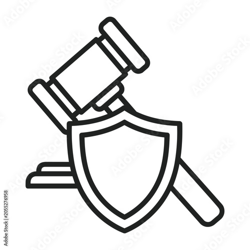 Foto Legal protection icon featuring judge gavel and shield symbol for justice and la