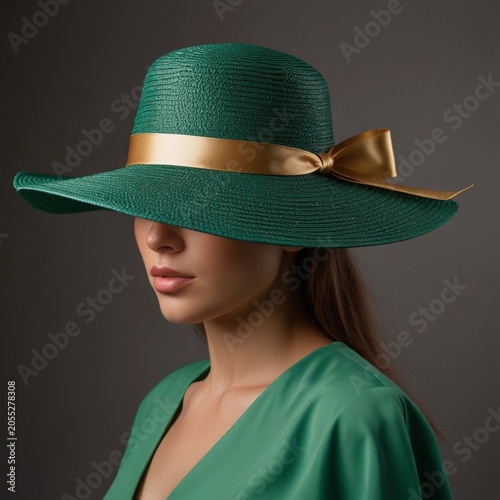 Chic Summer Green Hat with Gold Band for Outdoor Style