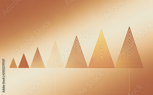 Gradient triangles increasing in size and opacity on gold background, isolated on a, transparent background