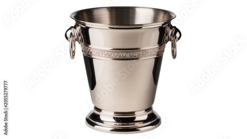 Bild auf Leinwand Isolated elegant polished metal ice bucket for champagne or wine with decorative swivel handles