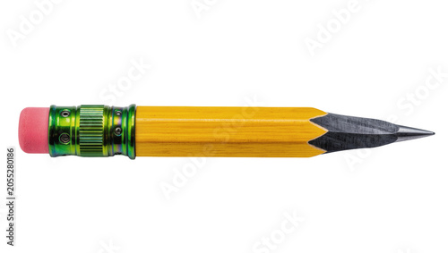 Canvas Print Isolated traditional yellow school pencil with a pink eraser and metallic green
