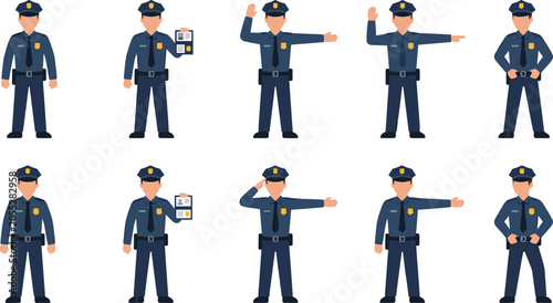 Tableau sur toile Police Officer Character Vector Set Featuring Flat Law Enforcement Agents in Uni