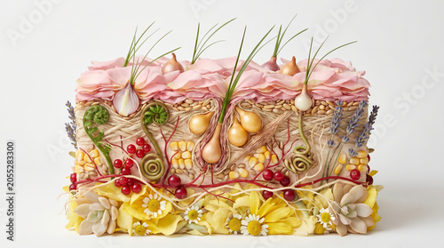 Botanical skin anatomy model for educational purposes in healthcare and cosmetic industries