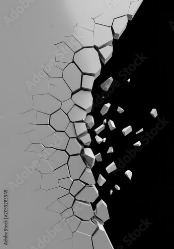 Abstract clean surface breaking apart with severe visual warping, representing conceptual damage and structural failure, paper, broken, damage