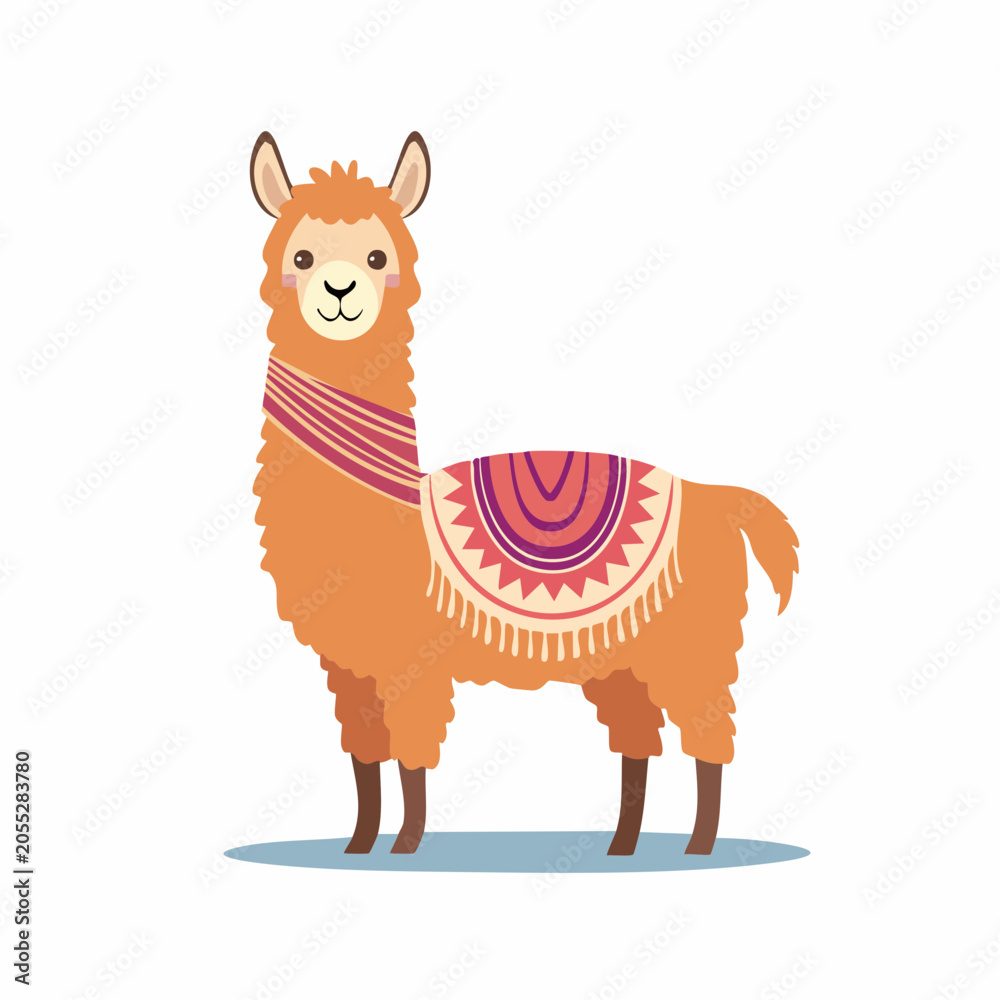 Naklejka premium Cute Cartoon Llama with Decorative Blanket