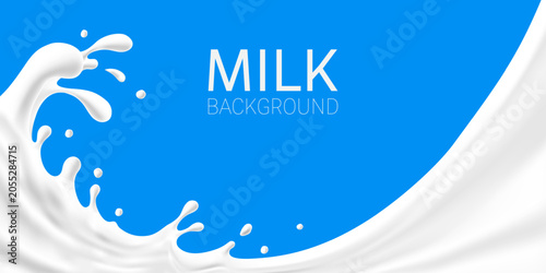 Milk splash background with pouring fresh milk on blue background  vector illustration
