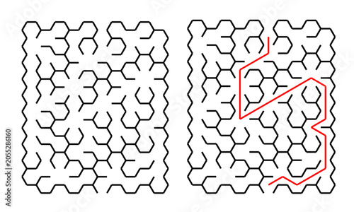 Maze puzzle game for kids hex grid 10 rows 10 coulumns transparent png prims level with solution