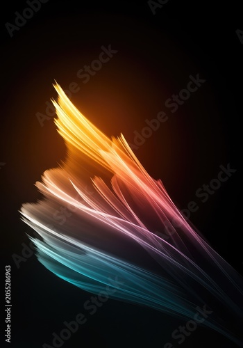 Ethereal light and vibrant energy flow upwards in a dynamic abstract composition, representing emerging inspiration and novel ideas, communication, abstract, ethereal