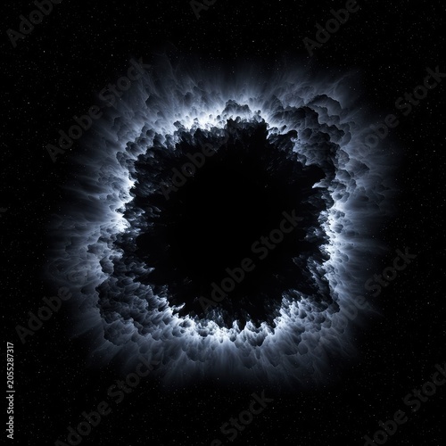 Hyperspace image displaying an ultimate, swirling, absolute black void, symbolizing the terrifying concept of infinite density and compression, blank, density, gravitational
