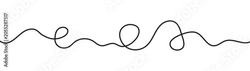 Abstract black line squiggle element. Thick cable curve and thread doodle shape.