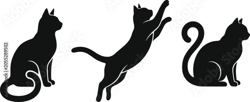 Photography Cat Silhouette Set with Sitting, Jumping, and Playful Poses in Black for Pet, An