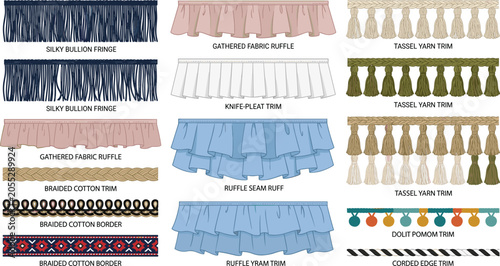 Photography decorative fabric trims fringe tassels ruffles and braided borders collection fo