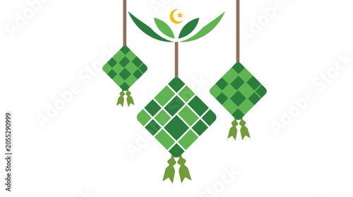 Ketupat Lanterns Hanging Festive Ramadan Islamic Crescent Moon