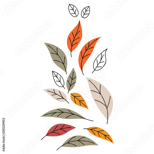 Autumn leaves composition in fall colors with vibrant foliage arrangement on white background decorative seasonal vector illustration.