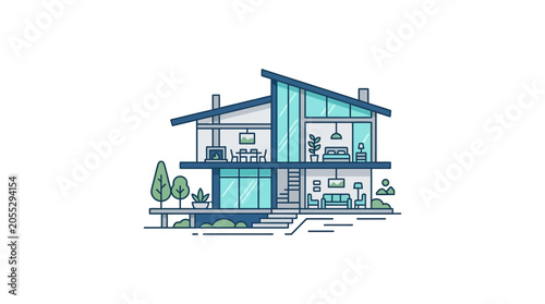 Modern Architectural House Design Cutaway View.
