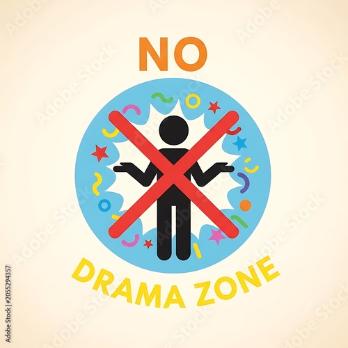 No drama zone sign with crossed out person silhouette.