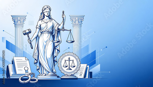 Legal Justice Concept Featuring Lady Justice and Court Gavel