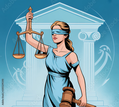 Legal Justice Concept Featuring Lady Justice and Court Gavel