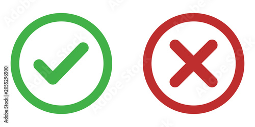 Green checkmark and red cross symbols on transparent background
