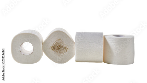 Photos Isolated four rolls of white toilet paper displaying various shapes and textures