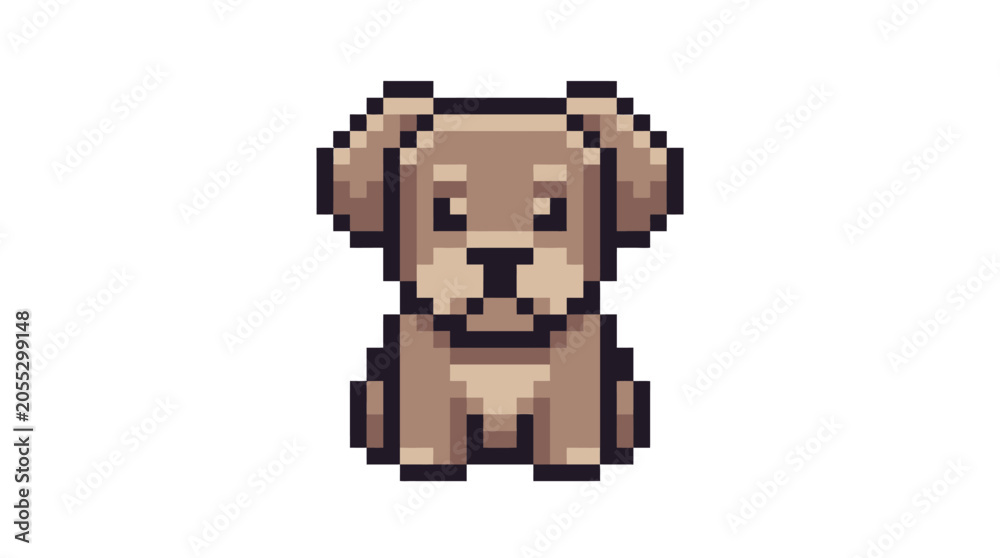 Fototapeta premium Cute Brown Pixel Art Dog Sitting.