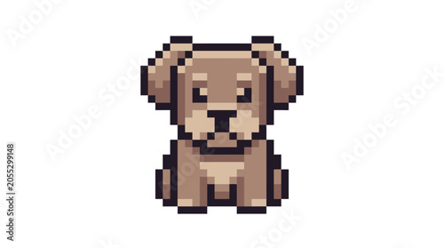 Cute Brown Pixel Art Dog Sitting.