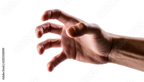Fotografie Isolated male hand with fingers curled in a grasping motion or aggressive claw g
