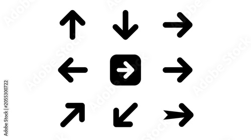 Set of Black Arrows on White Background - Directional Icons