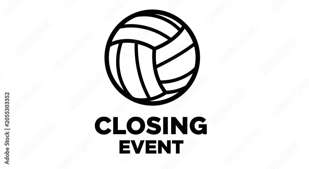 Fototapeta premium Abstract Volleyball Ball Symbol With Closing Event Text On A Clean White Background
