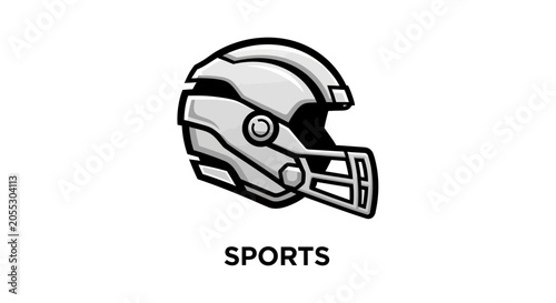 American Football Helmet Vector Graphic Isolated On White Background, Minimalist Illustration