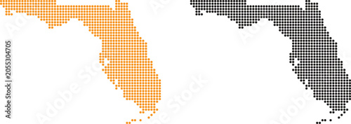 Florida map outline made of small colorful dots and black circles pattern