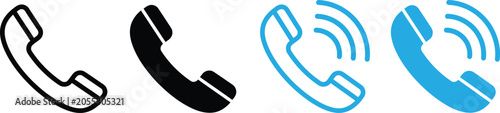 Foto Set of telephone handset icons in black and blue colors for contact and communic