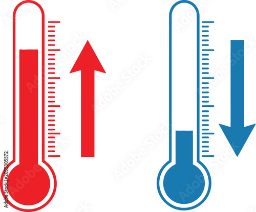 Thermometers showing high and low temperature with up and down arrows