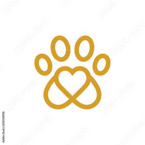 Minimalist Gold Pet Paw Print with Heart Icon