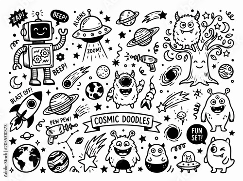 Cosmic doodle set art kit illustration