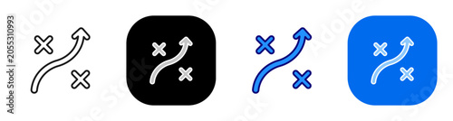 Quadro su tela Curved path between crosses representing route choice and obstacle avoidance