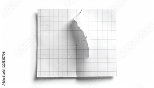 Torn piece of grid paper with a shadow against a white background, isolated