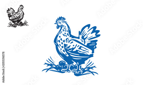 big hen and it egg logo, silhouette of blue pet and egg vector illustration