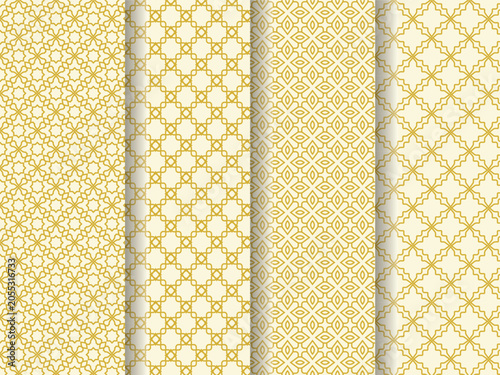 Set of Islamic background , Arabic geometric ornament seamless pattern texture for ramadan. Middle Eastern, Moroccan, and Turkish style for repeating fabric, luxury wallpaper, digital paper. vector