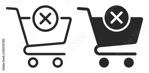 Foto Black and white shopping cart icons with cancel symbol representing remove from