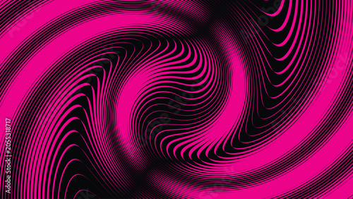 Abstract hypnotic spiral background with neon pink and black lines