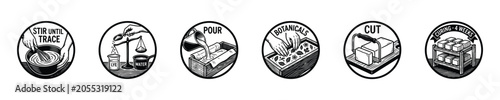 Foto Handmade soap making process steps illustrated in circular icons