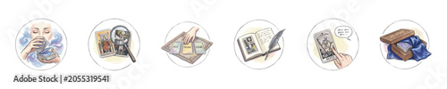 Φωτογραφία Tarot card reading and divination process illustrated with multiple icons